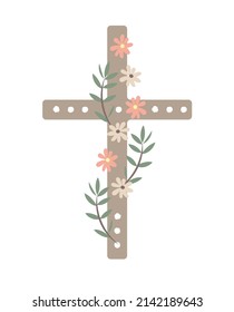 A cross among flowers  Cute christian card and cross   flowers  Vector cross isolated  Catholic Flowers Blossom  greeting card and flowers  Isolated  Cross 