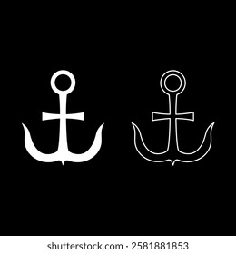 Cross anchor Crusher-Yagir set icon white color vector illustration image solid fill outline contour line thin flat style