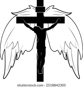 Cross with angel wings. Symbol angelic protection. Redemption through sacrifice and hope for eternal life. Help and divine guidance. Connection with God and rising above earthly problems.