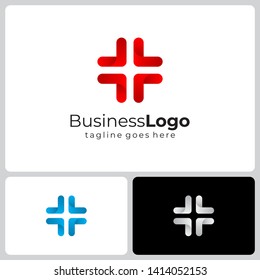 Cross Arrow logo design concept origami style. Abstract sign constructed from round check marks. Vector elements template icon usable for business and medical logo