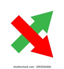 Cross from arrow. Red and green elements. Line art. Modern design. Hand drawn. Vector illustration. Stock image.