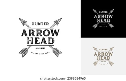 Flecha cruzada para el diseño del logotipo de caza de vintage ruso, plantilla del logotipo de flecha dibujada a mano