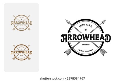 Cross Arrow for Rustic Vintage Retro Hunting Logo Design, hand Drawn Arrow logo template