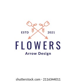 cross arrows with flower line logo design, vector graphic symbol icon sign illustration