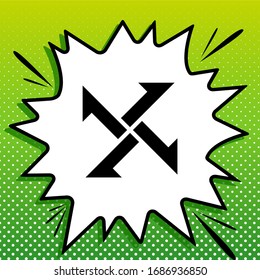 Wechseln Sie vom Pfeilsymbol. Schwarzes Symbol auf weißem Popart Splash auf grünem Hintergrund mit weißen Flecken. Illustration.