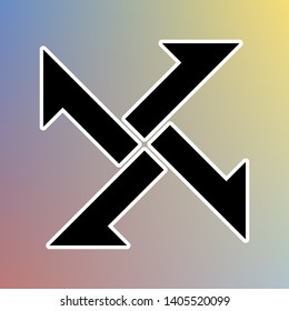 Cross from arrows icon. Black icon in white shell at pastel color background. Illustration.