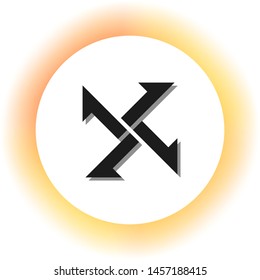 Cross from arrows icon. Dark icon with shadow on the glowing circle button. Illustration.