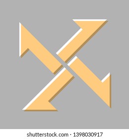 Cross from arrows icon. Emboss effect with light orange icon on gray background.