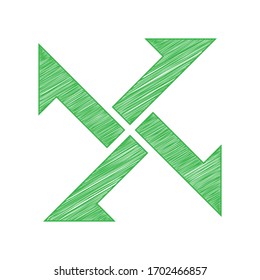 Icono de las flechas. Ícono de garabato verde con contorno sólido sobre fondo blanco.  Ilustración.