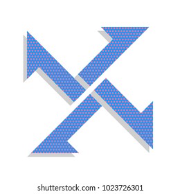 Cross from arrows icon. Vector. Neon blue icon with cyclamen polka dots pattern with light gray shadow on white background. Isolated.
