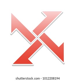 Cross from arrows icon. Vector. Reddish icon with white and gray shadow on white background. Isolated.