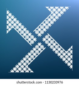 Cross from arrows icon. Vector. White textured icon at lapis lazuli gradient background.