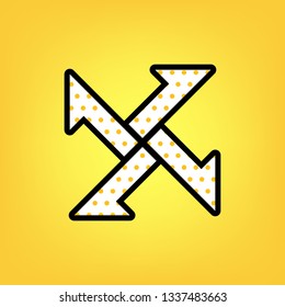 Cross from arrows icon. Vector. Yellow polka dot white icon with black contour at warm yellow background.