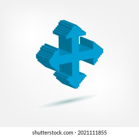 cross arrows pixel symbol sign vector logo isolated 3d