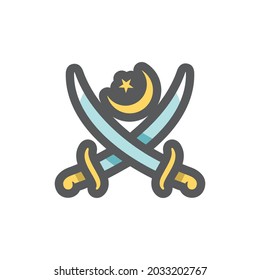Cross of Asian Swords Vector icon Cartoon illustration.
