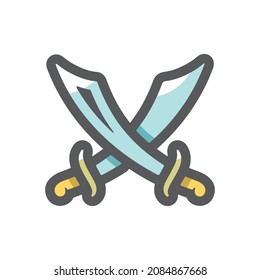 Kreuz der asiatischen Schwerter Vektorsymbol Cartoon Illustration.