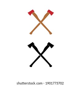 Cross Ax, Crossed Firefighter wooden axes logo design