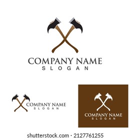 Cross Axe, Crossed Firefighter wooden axes logo design