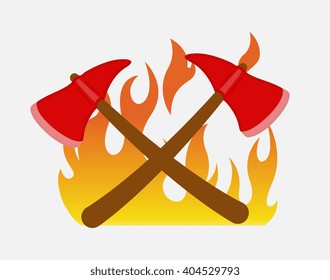 Cross Axe Tools Isolated on Fire Vector Illustration