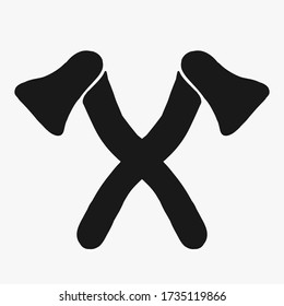cross axes vector illustration icon. camping equipment tools,lumberjack flat design silhouette stamp logo elements. crossed axes , weapon, battle vikings,tomahawk. working symbol, chopping wood. camp