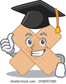 Cross bandage caricature picture design with hat for graduation ceremony. Vector illustration