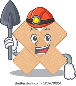 Cross bandage cartoon image design as a miner with tool and helmet. Vector illustration