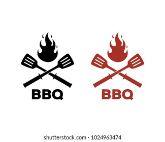 Cross Barbecue Tool with Fire for Restaurant Symbol Template Logo Vector