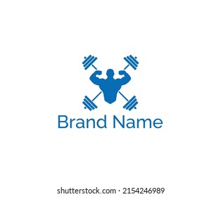 cross barbell with fit man biceps flexing vector
