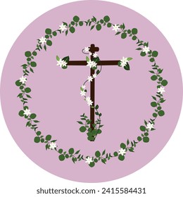Cross with basil leaves and white lilies. Transparent backgraund.
| 6 MP 300 ppi
