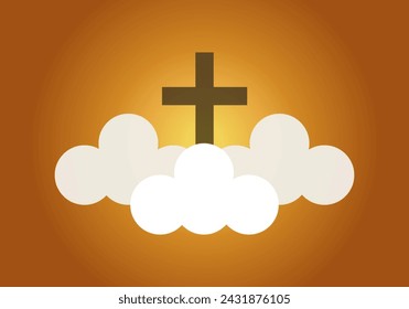 Cross between clouds at sunrise or sunset.