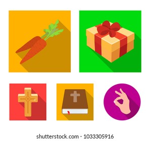 Cross, bible, gift and carrots.Easter set collection icons in flat style vector symbol stock illustration web.