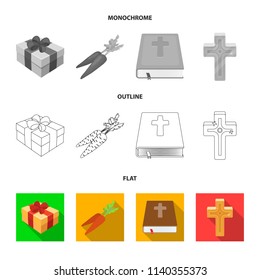 Cross, bible, gift and carrots.Easter set collection icons in flat,outline,monochrome style vector symbol stock illustration web.