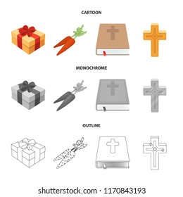 Cross, bible, gift and carrots.Easter set collection icons in cartoon,outline,monochrome style vector symbol stock illustration web.