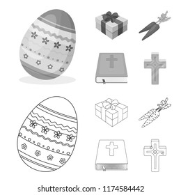 Cross, bible, gift and carrots.Easter set collection icons in outline,monochrome style vector symbol stock illustration web.
