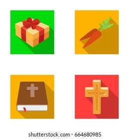 Cross, bible, gift and carrots.Easter set collection icons in flat style vector symbol stock illustration web.