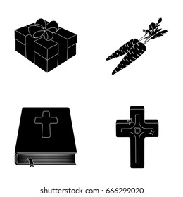 Cross, bible, gift and carrots.Easter set collection icons in black style vector symbol stock illustration web.
