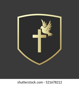 Cross and Bird Logo with Gold Shield