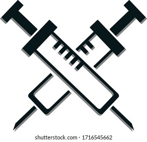 Jeringa de color negro cruzado y logotipo de la jeringa para la sombra