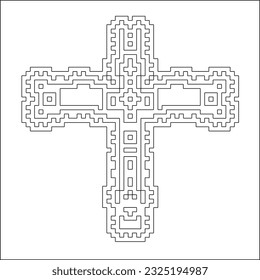 Cross with black and white geometrical patterns . 