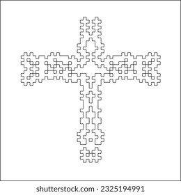 Cross with black and white geometrical patterns . 