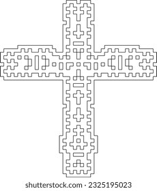 Kreuzen Sie mit geometrischen Schwarz-Weiß-Mustern. Linie Art.