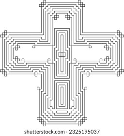 Cross with black and white geometrical patterns. Line Art.