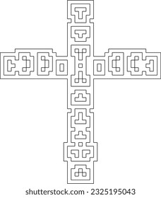 Cross with black and white geometrical patterns. Line Art.