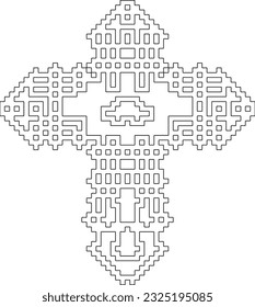 Cross with black and white geometrical patterns. Line Art.