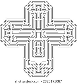 Cross with black and white geometrical patterns. Line Art.