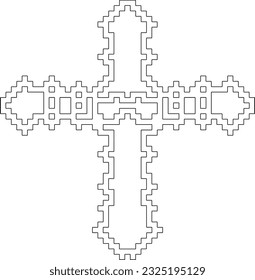 Cross with black and white geometrical patterns . 
