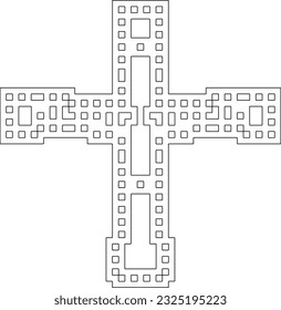 Cross with black and white geometrical patterns. Line Art.