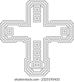 Cruce con motivos geométricos en blanco y negro. Line Art.