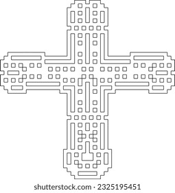 Cross with black and white geometrical patterns. Line Art.