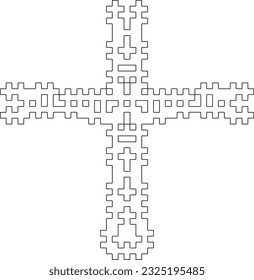 Cruce con motivos geométricos en blanco y negro. Line Art.
